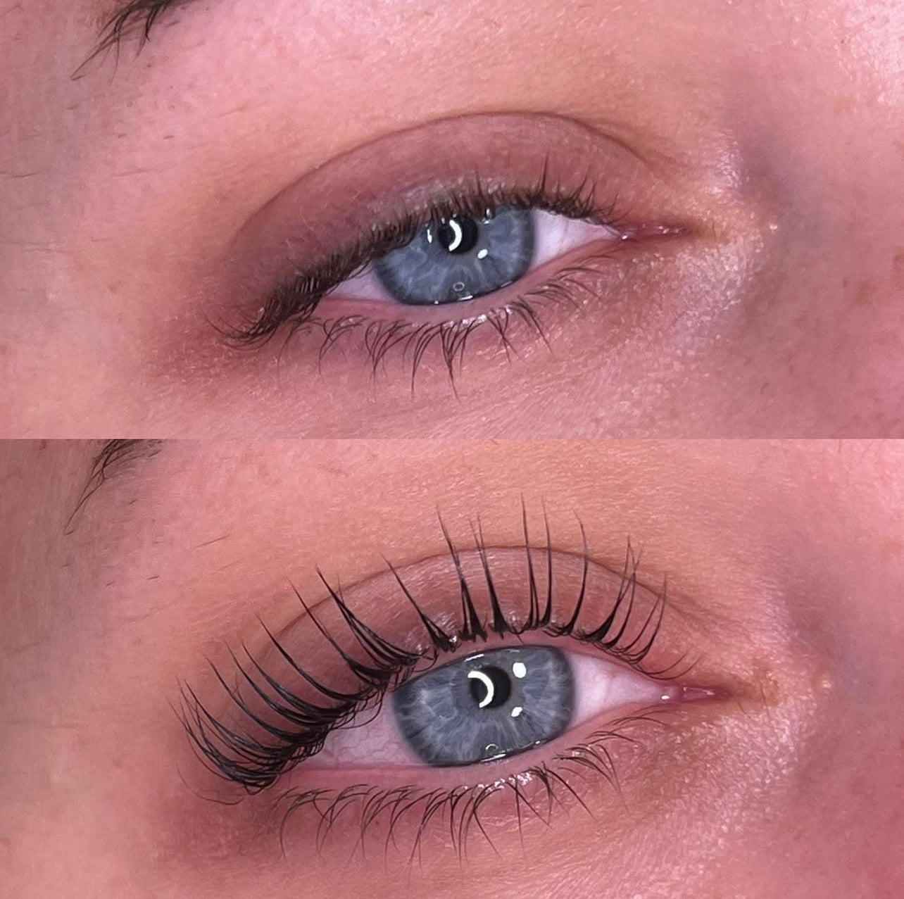 Före- och efterbild av ögonfransar på kund i salong hos LOOKS sthlm