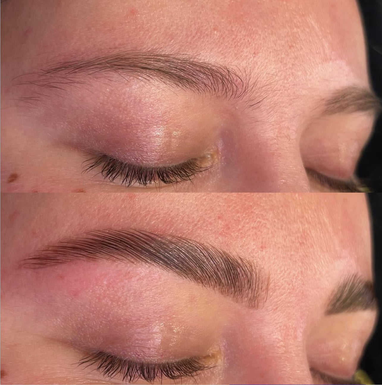 Detaljerad vy av välformade ögonbryn på kund i salong hos LOOKS sthlm